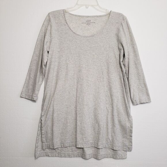 purejill Woman's 3/4 Sleeve 100% Cotton High-Low Tunic Grey Blouse, Size Small - Picture 7 of 8